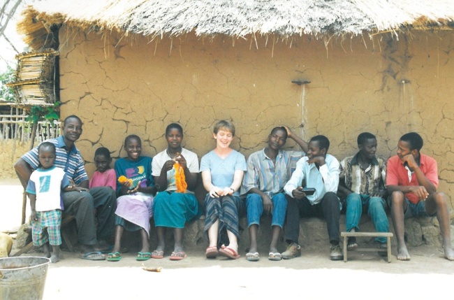 Katie with Modesta and her relatives in Lawanima.